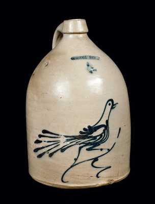 Two-Gallon WHITES UTICA Stoneware Jug with Bird