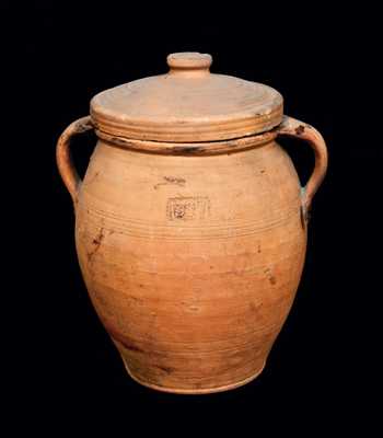 Rare Open-Handled Redware Jar, Dated 1837, possibly Hagerstown, MD
