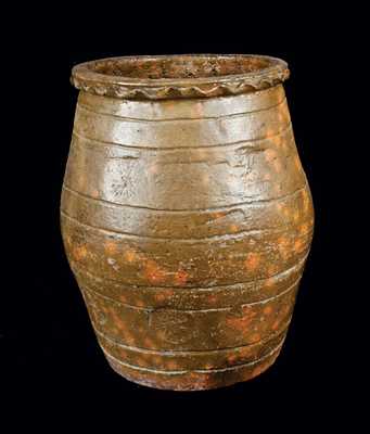 Large Redware Jar with Crimped Rim and Impressed Designs, possibly Midwestern