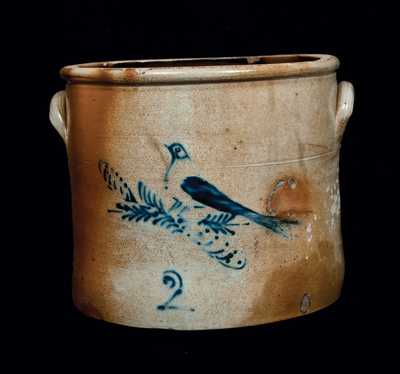 Stoneware Crock with Slip-Trailed Bird Decoration