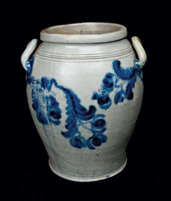 Loop-Handled Stoneware Jar with Elaborate Floral Decoration, Baltimore, 1815-1825