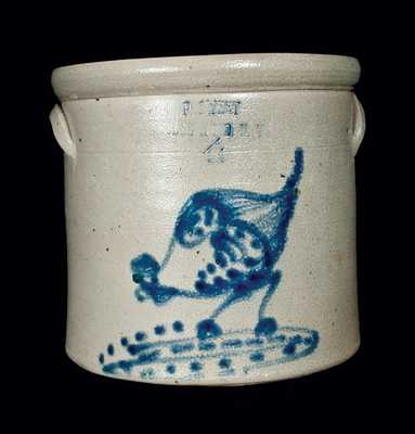 Stoneware Crock with Chicken Pecking Corn and NY Advertising