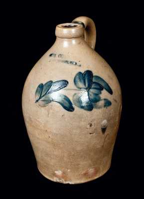F.H. COWDEN / HARRISBURG, PA Stoneware Jug w/ Cobalt Floral Decoration, One-Gallon
