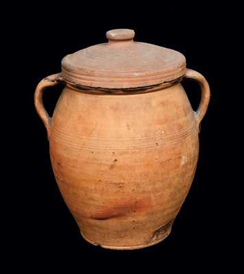 Rare Open-Handled Redware Jar, Dated 1837, possibly Hagerstown, MD