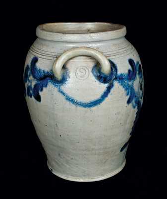 Loop-Handled Stoneware Jar with Elaborate Floral Decoration, Baltimore, 1815-1825