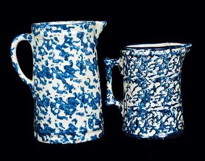 Lot of Two: Blue and White Spongeware Pitchers
