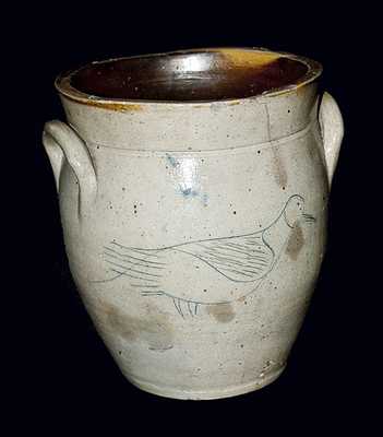 Lot of Two: C. BOYNTON / TROY, NY Stoneware Jug and Matching Crock w/ Incised Bird on Reverse