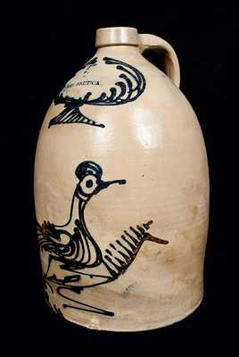 WHITES UTICA Stoneware Jug with Elaborate Bird Decoration