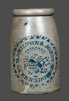 Rare HAMILTON & JONES / GREENSBORO PA Stoneware Canning Jar with Eagle Stencil