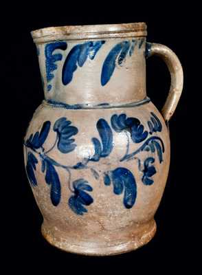 Exceptional Huntingdon County, PA Stoneware Pitcher with Elaborate Floral Decoration