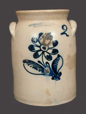 2 Gal. N. CLARK & CO. / ROCHESTER, NY Stoneware Crock with Slip-Trailed Floral Decoration