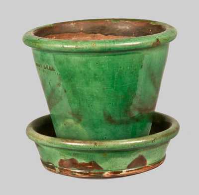 JOHN BELL / WAYNESBORO, PA Redware Flowerpot with Vibrant Green Glaze