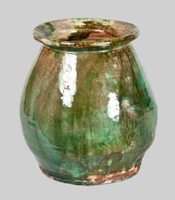 Ovoid Redware Jar with Vibrant Green Glaze, Massachusetts origin