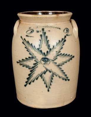 Rare T. HARRINGTON / LYONS Stoneware Crock with Star Face Decoration