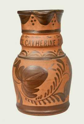Exceptional Tanware Presentation Pitcher, MISS CATHERINE DONNERY, New Geneva or Greensboro, PA