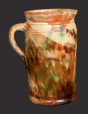 Multi-Glazed Redware Tankard Pitcher, Strasburg, VA origin, late 19th century