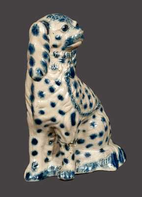 Exceptional New York State Cobalt-Decorated Stoneware Spaniel Bank