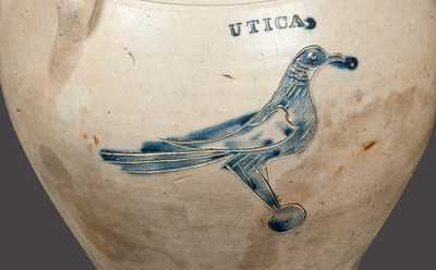 Very Rare 1 Gal. D. ROBERTS / UTICA Stoneware Crock w/ Finely-Incised Bird Decoration