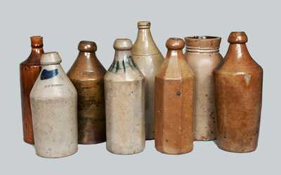 Lot of Eight: Seven Stoneware Bottles and Stoneware Fruit Jar