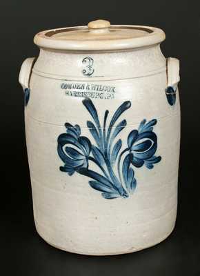 3 Gal. COWDEN & WILCOX / HARRISBURG, PA Stoneware Lidded Jar with Floral Decoration