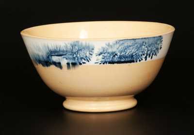 Small-Sized Yellowware Bowl with Cobalt Seaweed Decoration.