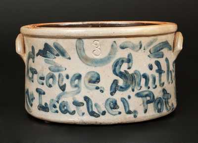 Very Unusual Stoneware Cake Crock Inscribed George Smith's Leather Pot
