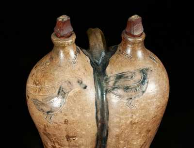 Very Rare NEW HAVEN Stoneware Gemel with Incised Birds