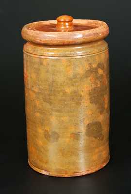 Galena, IL Tall and Narrown Lidded Redware Jar