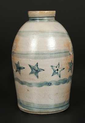 Rare Western PA Narrow-Mouthed Stoneware Canning Jar with Stenciled Stars and Brushed Stripes