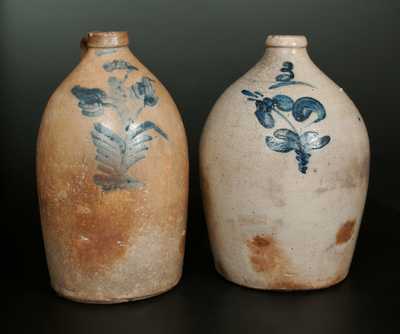 Lot of Two: Midwestern Stoneware Jugs with Floral Decoration