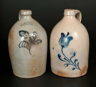 Lot of Two: Stoneware Jugs with Floral Decoration incl. C.W. BRAUN / BUFFALO, NY Example