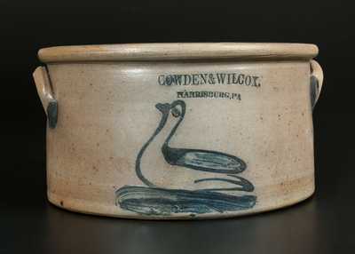 Rare COWDEN & WILCOX / HARRISBURG, PA Stoneware Butter Crock w/ Swan