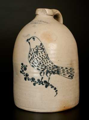 WM. E. WARNER / WEST-TROY Stoneware Jug w/ Large Bird Decoration.
