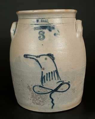 W. HART / OGDENSBURGH Stoneware Jar with Cobalt Bird Decoration