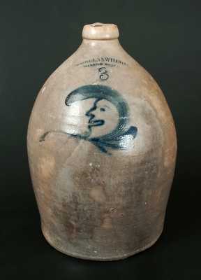 3 Gal. COWDEN & WILCOX / HARRISBURG, PA Stoneware Jug with Man-in-the-Moon Decoration