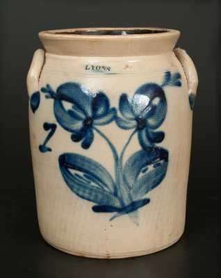 1 Gal. LYONS, New York Stoneware Crock with Bright Floral Decoration