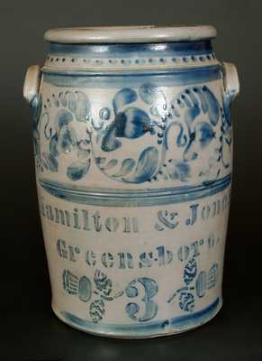 Three-Gallon Hamilton & Jones / Greensboro, PA Stoneware Crock