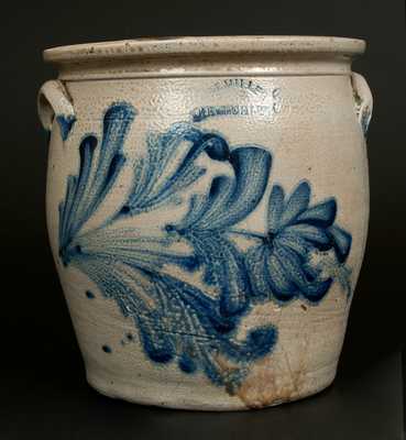 M. & T. MILLER / NEWPORT, PA 3 Gal. Stoneware Jar with Elaborate Brushed Floral Decoration