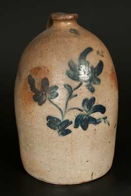 3 Gal. Stoneware Jug w/ Brushed Floral Decoration att. M. & T. Miller, Newport, PA