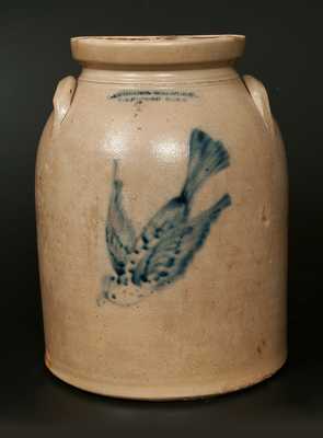 SEYMOUR & BOSWORTH / HARTFORD, CONN 4 Gal. Stoneware Crock with Bird Decoration