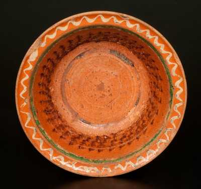 Fine Redware Bowl with Three-Color Slip Decoration