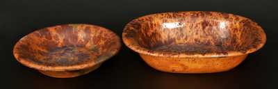 Lot of Two: Redware Plate and Redware Dish with Manganese Sponging