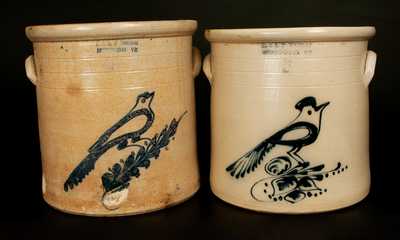 Lot of Two: E. & L. P. NORTON / BENNINGTON, VT Stoneware Crocks with Bird Decoration