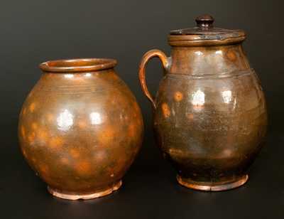 Lot of Two: Early Ovoid Redware Jars, New England origin