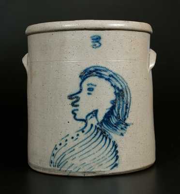 Rare Stoneware Crock with Unusual Folky Man s Bust Decoration