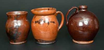 Lot of Three: Glazed Redware Vessels