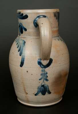 Baltimore Stoneware Pitcher w/ Elaborate Cobalt Floral Decoration, Two-Gallon
