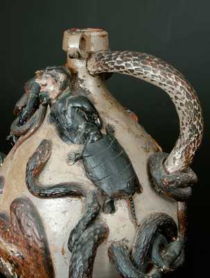 Exceedingly Rare and Important Anna Pottery Snake Jug w/ Civil War & Slavery Motifs