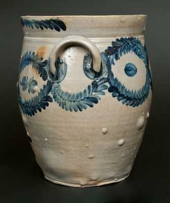 4 Gal. Ovoid Baluster-Form Stoneware Jar w/ Ornate Brushed Fern Decoration