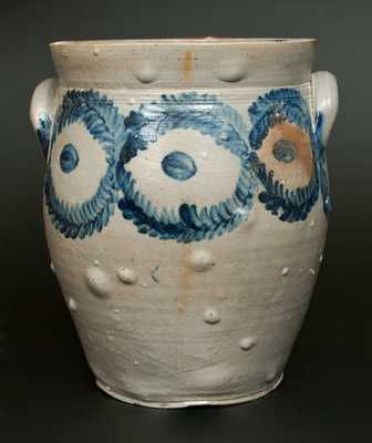 4 Gal. Ovoid Baluster-Form Stoneware Jar w/ Ornate Brushed Fern Decoration